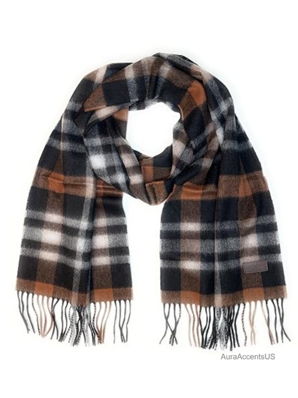 100% Cashmere Tartan Scarf 66x12 Hand-Twisted Fringe Cold Weather